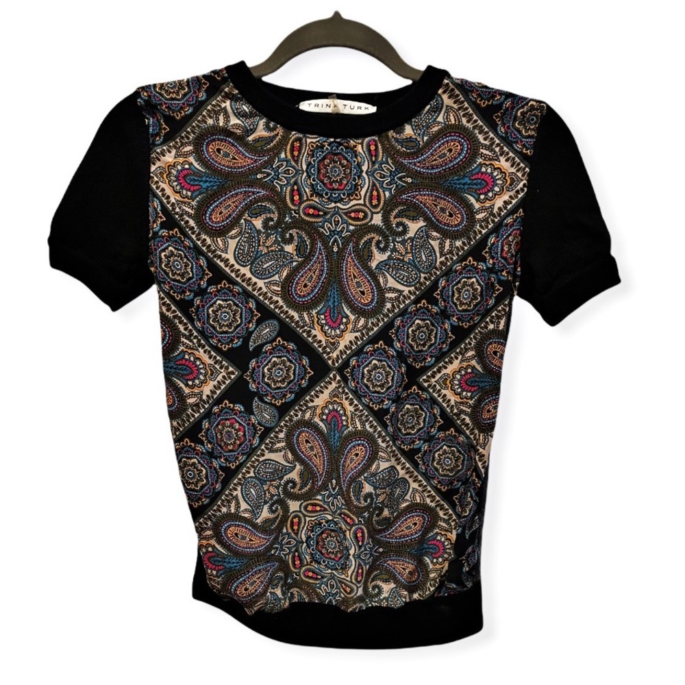 Trine Turk Paisley Print Short Sleeve Sweater